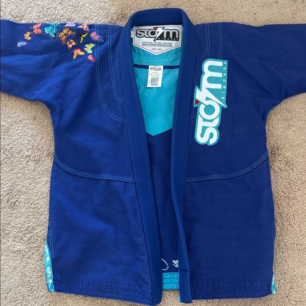 Storm Grace Butterfly Sakura Gi Kimono Brazilian Jiu Jitsu Blue Size F3 - NWOT